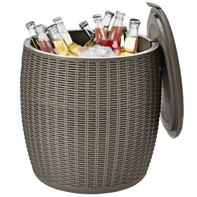 Patio Rattan Cool Bar 12 Gallon 4-in-1 Cocktail Table Side Table (Type: Outdoor Coolers, Color: brown)