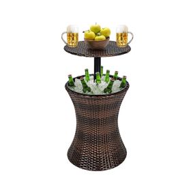 Patio Furniture Rattan Style Patio Beverage Cooler Bar Table (Type: Beverage Cooler Bar Table, Color: Mix brown)